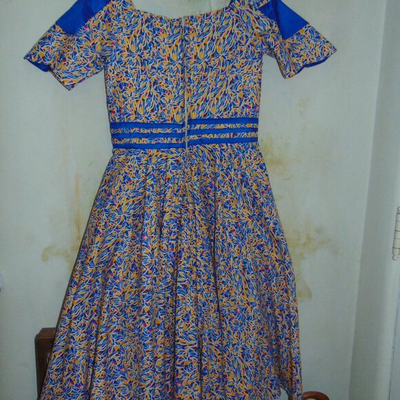 African Ladies Ethnic Dress Custom Fit & Flare 50s style Vibrant Dashiki Blue S - Picture 6 of 10
